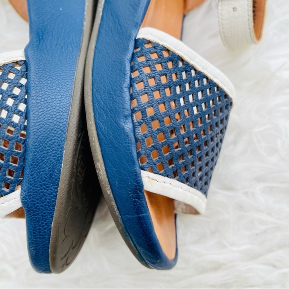 Fly London Navy Blue Perforated Mesh Leather Low Platform Sandal - Picture 9 of 16